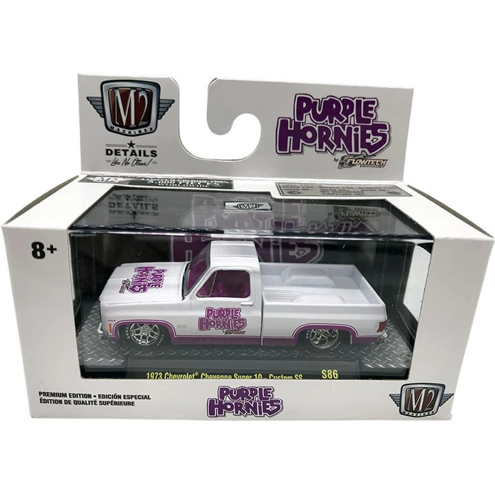 1973 Chevrolet Cheyenne Super 10 - Custom SS White/Purple Purple Hornies Livery (O'Reilly Auto Parts Exclusive)