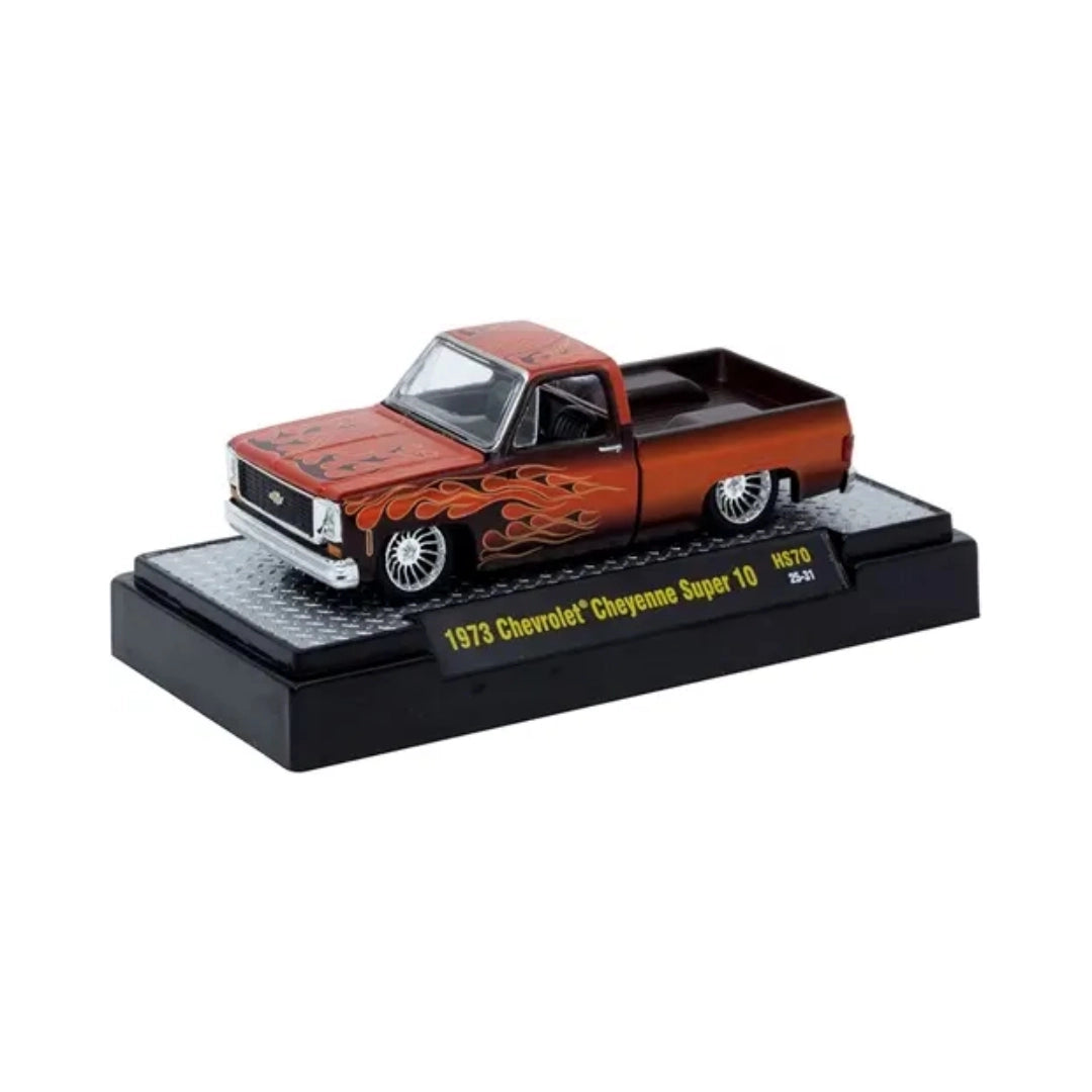 1973 Chevrolet Cheyenne Super 10 - Orange & Black Flames (Silver Chrome Rims & Details)