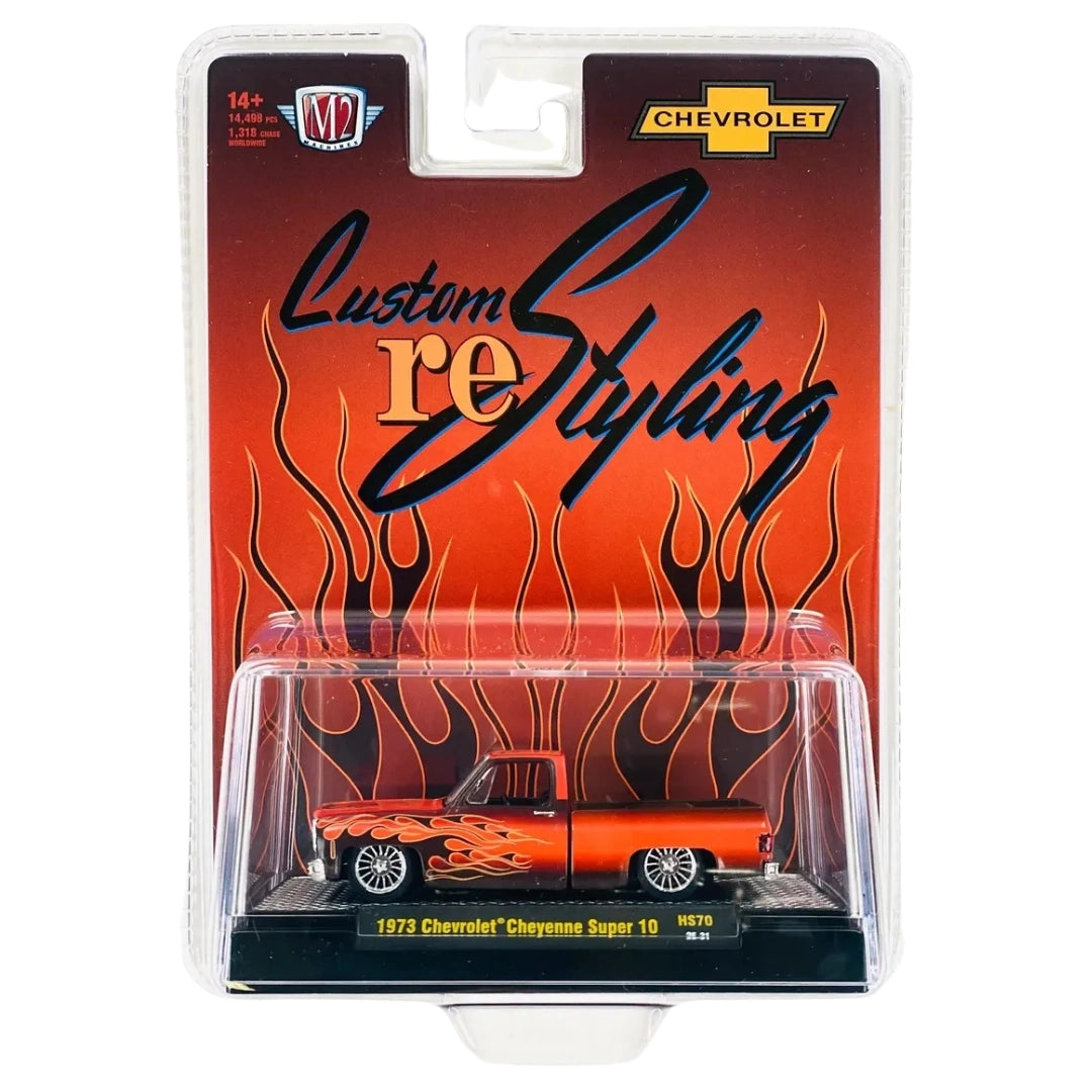 1973 Chevrolet Cheyenne Super 10 - Orange & Black Flames (Silver Chrome Rims & Details)