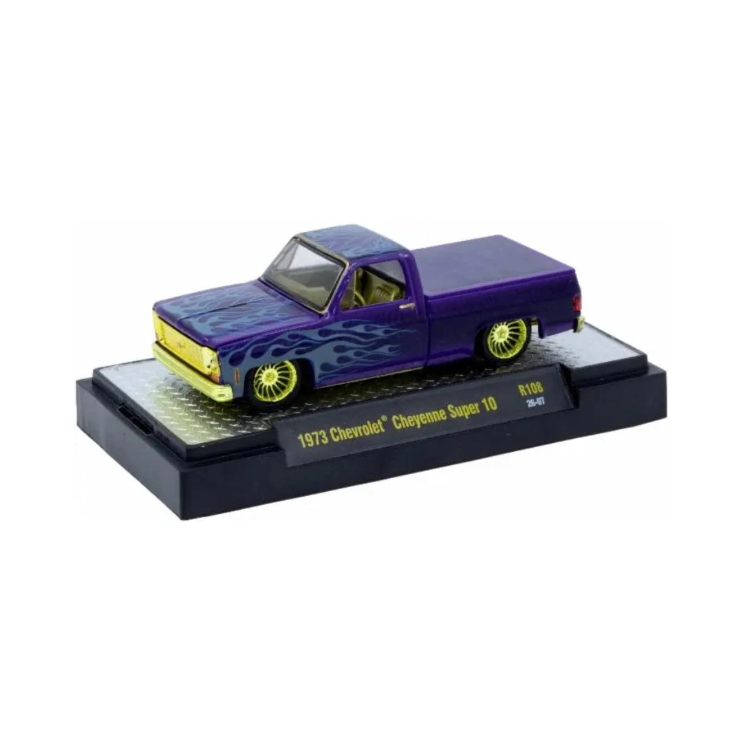 1973 Chevrolet Cheyenne Super 10 - Purple Flames Chase (Yellow Chrome Rims & Details, Brass Interior)