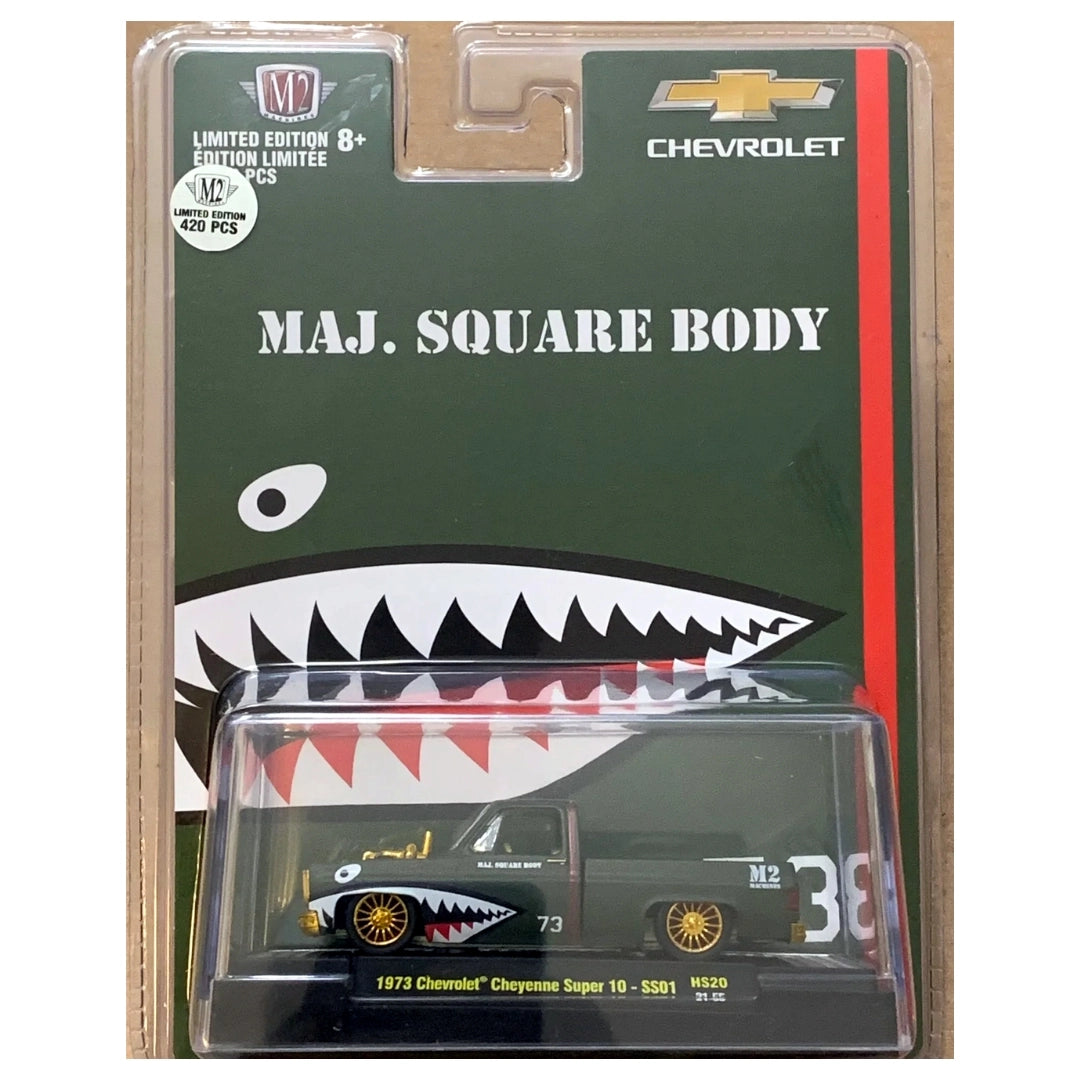 1973 Chevrolet Cheyenne Super 10 - SS01 Olive Green Chase (Yellow Chrome Details, Gold Interior, Maj. Square Body)
