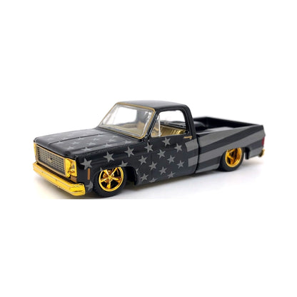 1973 Chevrolet Custom Deluxe 10 - Black with Stars Livery, Gold Chrome Details, Gold Interior & Gold Rims (Chase)