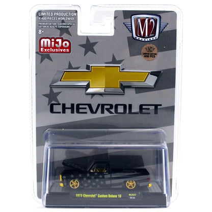 1973 Chevrolet Custom Deluxe 10 - Black with Stars Livery, Gold Chrome Details, Gold Interior & Gold Rims (Chase)