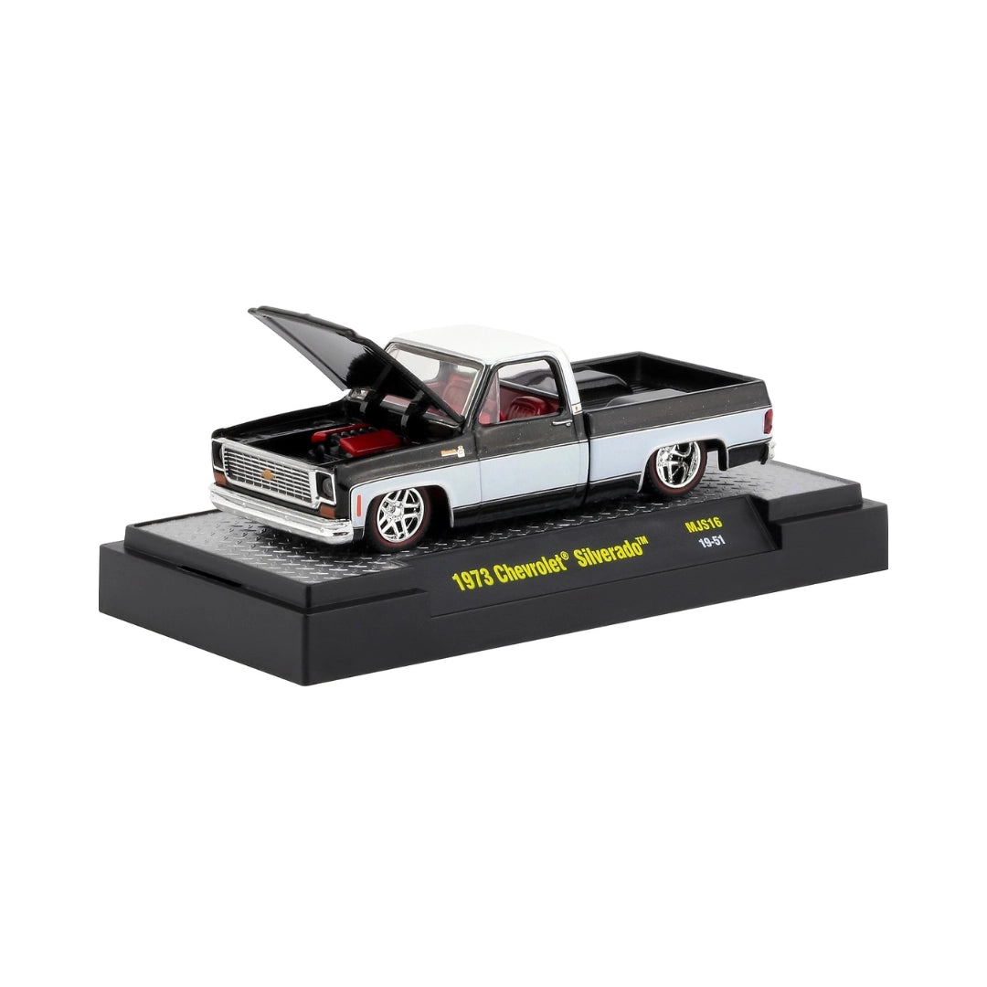 1973 Chevrolet Silverado - Black & Silver, Silver Rims, Grille & Bumpers, Metallic Red Interior, Transparent Windows