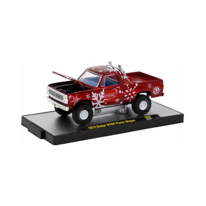 1974 Dodge W200 Power Wagon - Red (Coca-Cola Christmas Edition, Snowflake Graphics, Walmart Exclusive, Release SK08, Opening Hood)