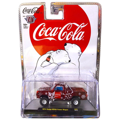 1974 Dodge W200 Power Wagon - Red (Coca-Cola Christmas Edition, Snowflake Graphics, Walmart Exclusive, Release SK08, Opening Hood)