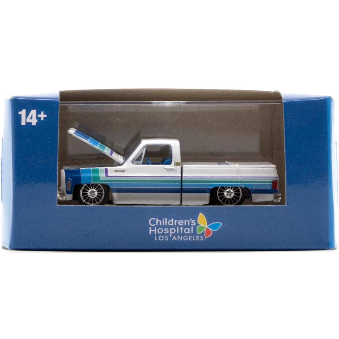 1975 Chevrolet Cheyenne Super 10 - Children's Hospital Los Angeles (White with Blue & Teal Stripes, Single Car Release, Promotional Exclusive)