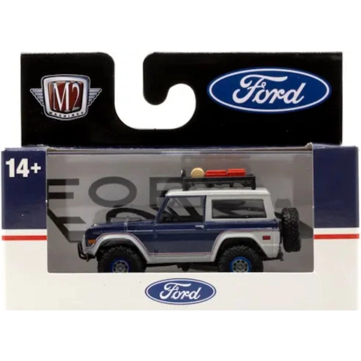 1976 Ford Bronco - Blue & White (Roof rack with gear, blue rims)