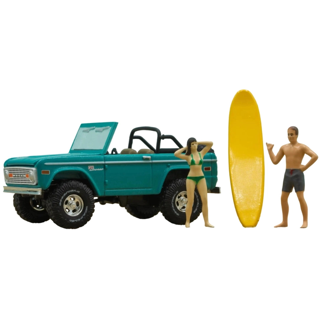 1976 Ford Bronco - Teal (Auto-Figs with surfboard & figures, Walmart Exclusive)