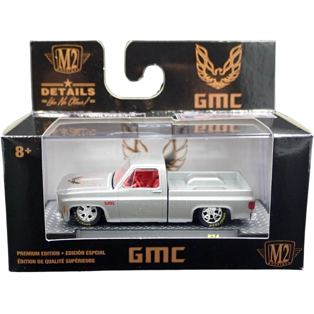 1976 GMC Sierra Grande 15 - Custom Silver, Silver Chrome Details, Red Interior, Silver Rims, GMC Fender Logo