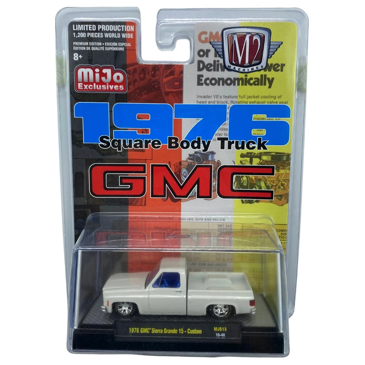1976 GMC Sierra Grande 15 - Custom White with Blue Hood & Fender Decals and White Rims