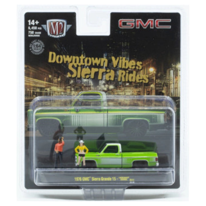 1976 GMC Sierra Grande 15 - "SS02" Green & Silver (Black Rims, Figure Set)