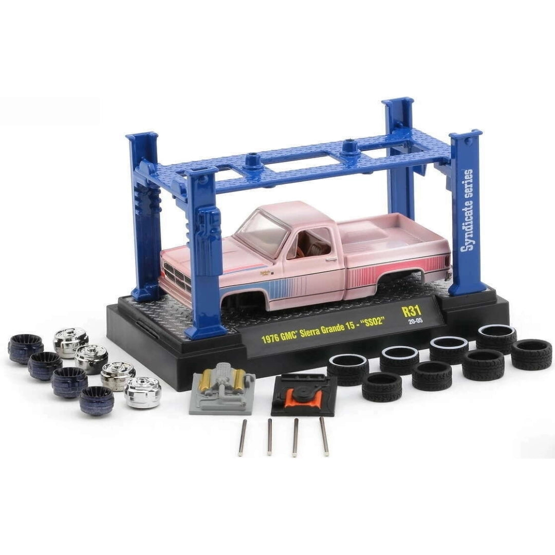 1976 GMC Sierra Grande 15 - SS02 Pink, Black Details, Off White Interior & Black Rims (Chase)