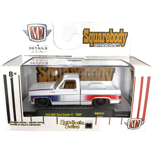1976 GMC Sierra Grande 15 - SS02 White with Red/Gray Side Stripes, Silver Bumpers & Grille, Brown Interior