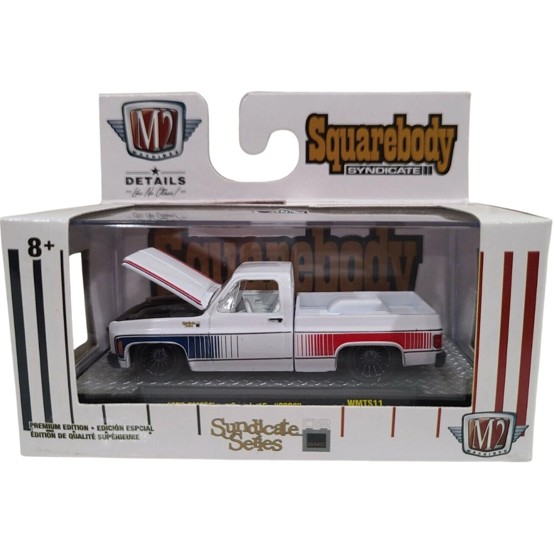 1976 GMC Sierra Grande 15 - SS02 White with Red/Gray Side Stripes, Slate Gray Bumpers & Grille, White Interior (Chase)