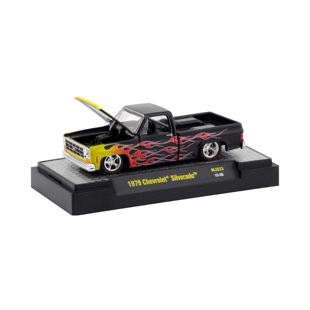 1979 Chevrolet Silverado - Black with Red Flames, Gold Chrome Details, Brass Interior & Gold Rims (Chase)