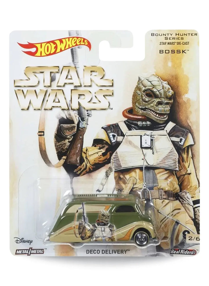 Hot Wheels Pop Culture Star Wars Bounty Hunter Series Bossk Deco Delivery 1:64 scale premium diecast truck mint on card.