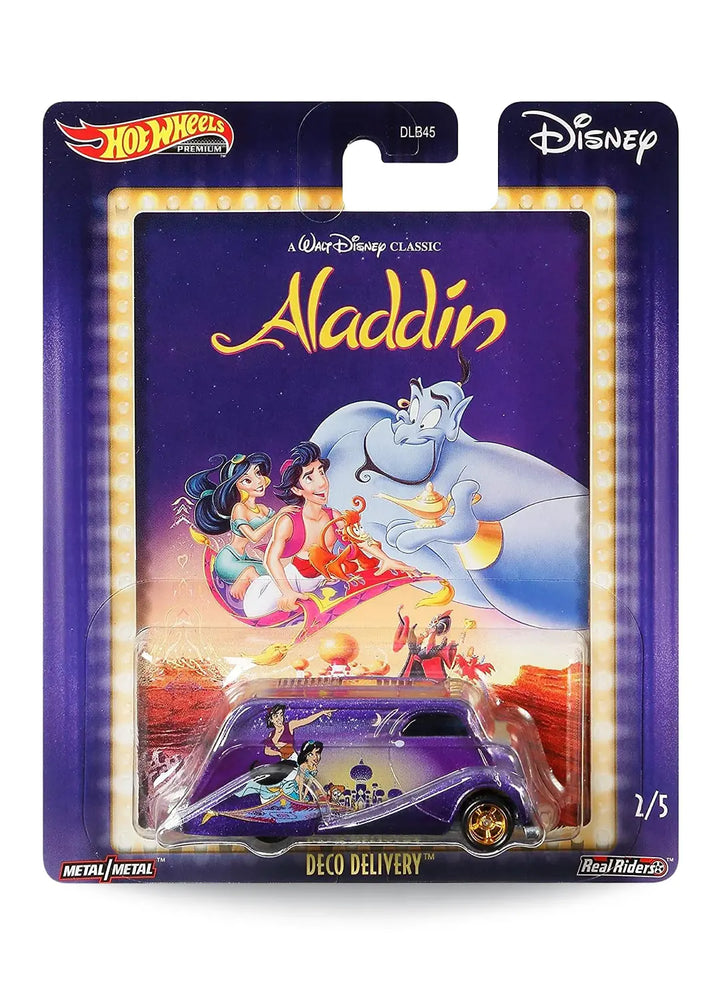 Hot Wheels Pop Culture Disney Aladdin Deco Delivery 1:64 scale premium diecast truck mint on its original retro movie marquee card.