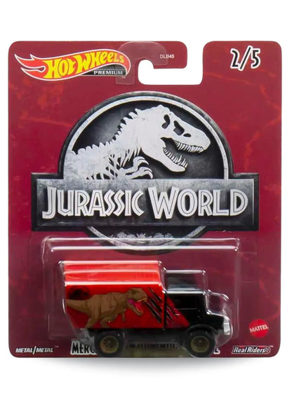 Hot Wheels Pop Culture Jurassic World Mercedes-Benz Unimog U 1300 L 1:64 scale premium diecast truck mint on its original T-Rex blister card.