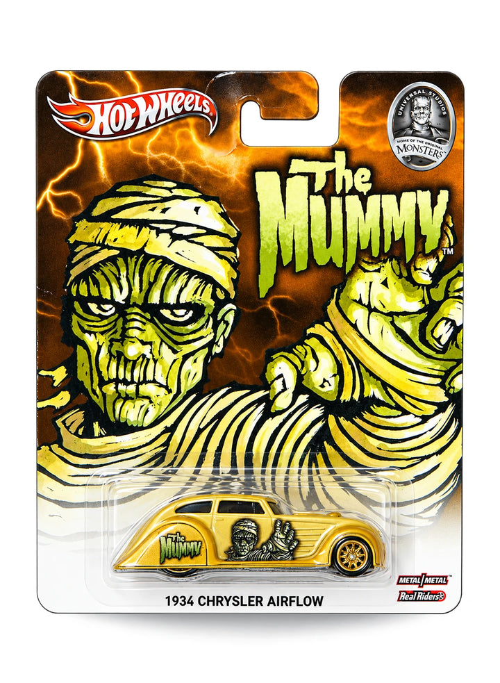 Hot Wheels Pop Culture 2013 Universal Monsters The Mummy 1934 Chrysler Airflow 1:64 scale diecast car mint on its original character blister card.