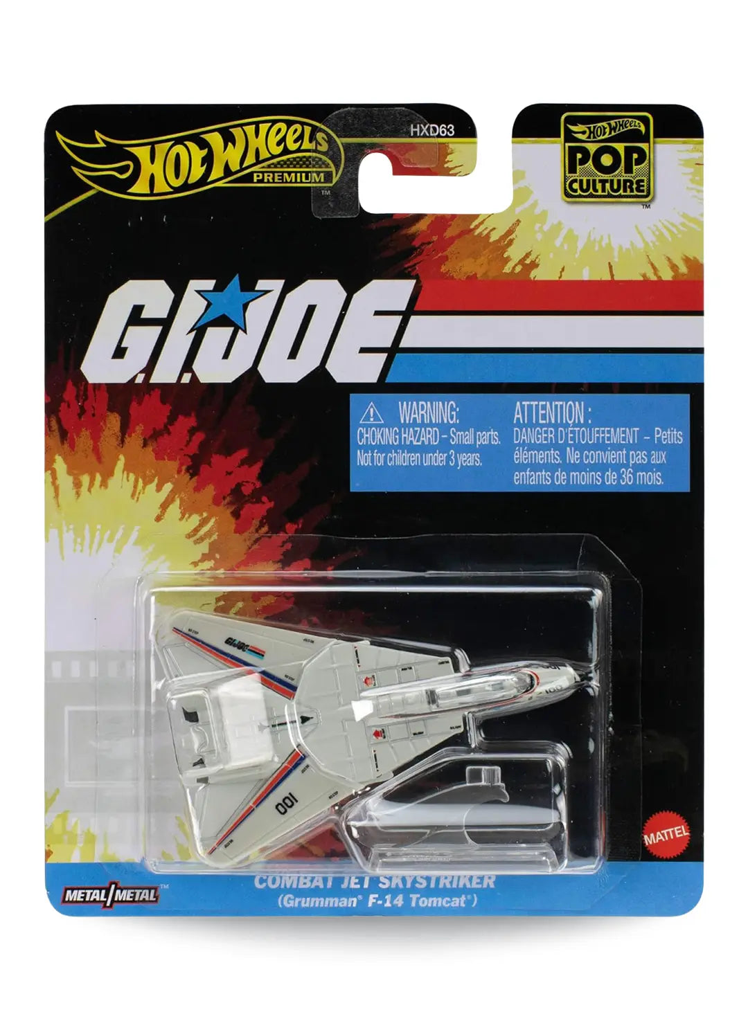 Hot Wheels Premium Pop Culture G.I. Joe Combat Jet Skystriker Grumman F-14 Tomcat premium diecast jet fighter mint on its original retro animation themed explosion blister card.