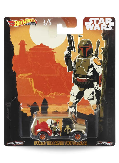 Hot Wheels Pop Culture Star Wars Boba Fett Ford Transit Supervan 1:64 scale premium diecast van mint on its original Jabba's Palace blister card.