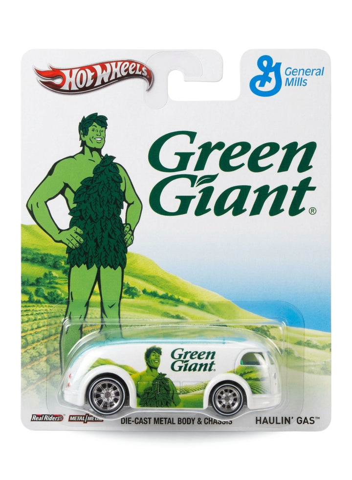 Hot Wheels Pop Culture 2013 General Mills Green Giant Haulin' Gas 1:64 scale diecast truck mint on its original brand mascot blister card.