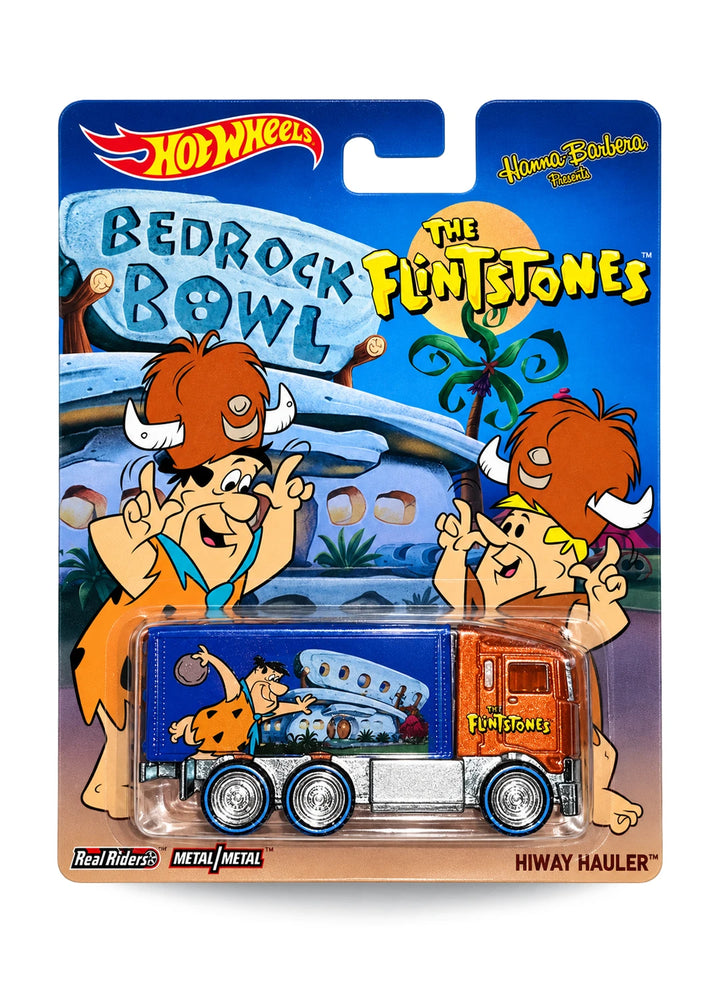 Hot Wheels Pop Culture Hanna-Barbera The Flintstones Hiway Hauler 1:64 scale diecast box truck mint on its original Bedrock Bowl blister card.
