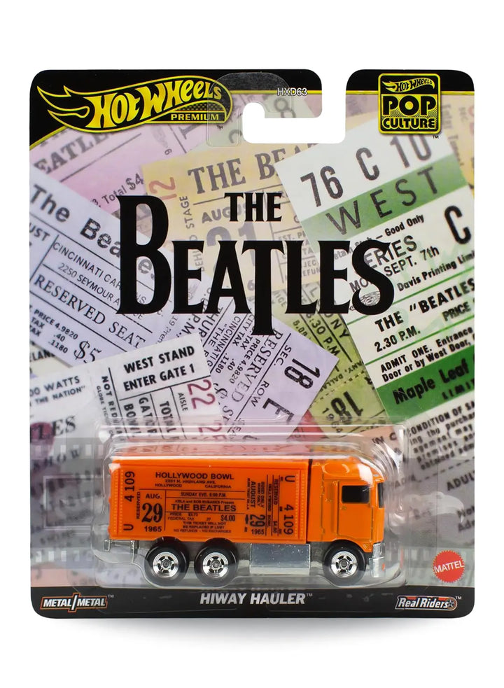 Hot Wheels Premium Pop Culture The Beatles Hiway Hauler 1:64 scale premium diecast box truck mint on its original vintage concert ticket collage themed blister card.
