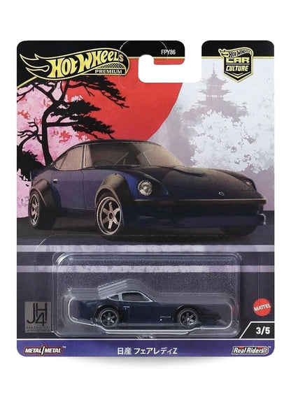 Hot Wheels Car Culture Japan Historics 4 Nissan Fairlady Z 1:64 scale premium diecast sports car mint on its original artistic red sun blister card.