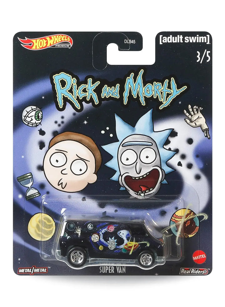 Hot Wheels Pop Culture Rick and Morty Super Van 1:64 scale premium diecast panel van mint on its original space backdrop blister card.