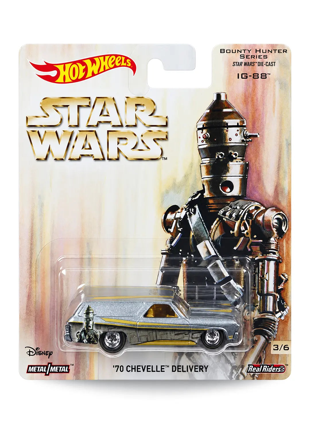 Hot Wheels Pop Culture Star Wars Bounty Hunter Series IG-88 '70 Chevelle Delivery 1:64 scale premium diecast car mint on card.