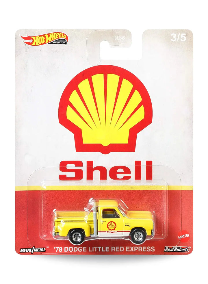 Hot Wheels Pop Culture Vintage Oil Shell '78 Dodge Little Red Express 1:64 scale premium diecast truck mint on its original logo card.