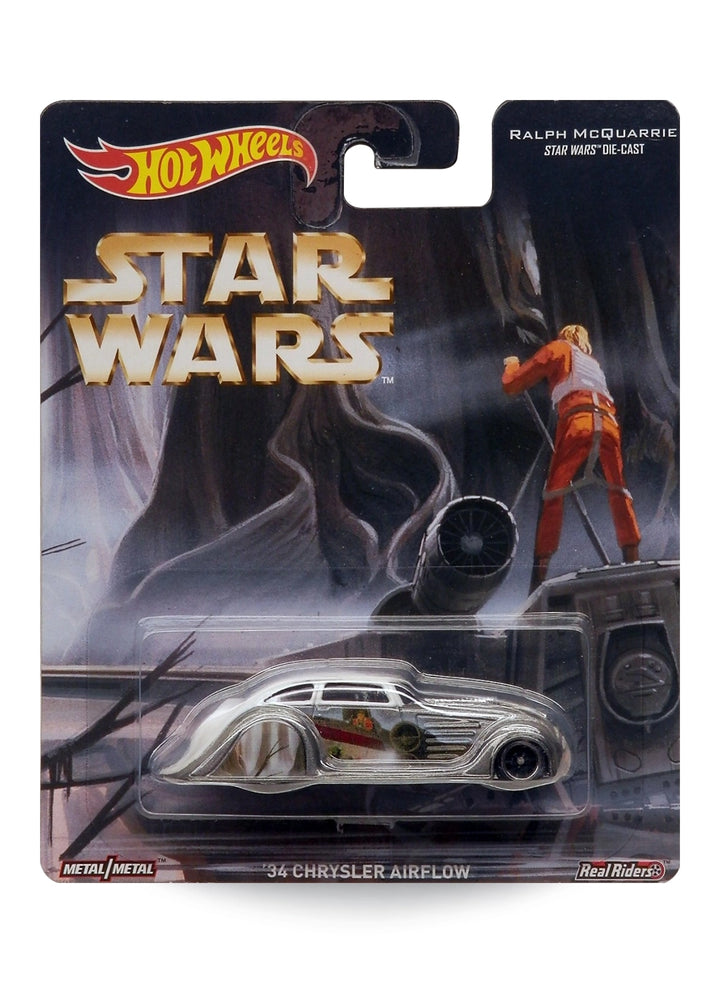 Hot Wheels Pop Culture Ralph McQuarrie Star Wars '34 Chrysler Airflow 1:64 scale premium diecast car mint on its original Dagobah concept art card.