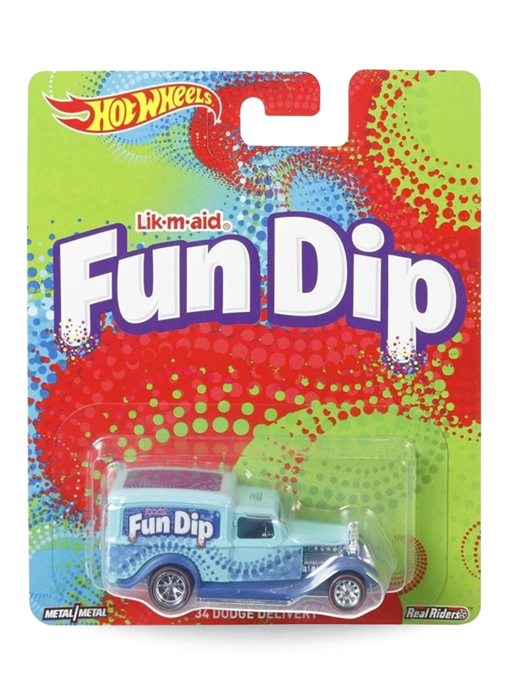 Hot Wheels Pop Culture Nestlé Lik-m-aid Fun Dip '34 Dodge Delivery 1:64 scale premium diecast truck mint on its original branded blister card.