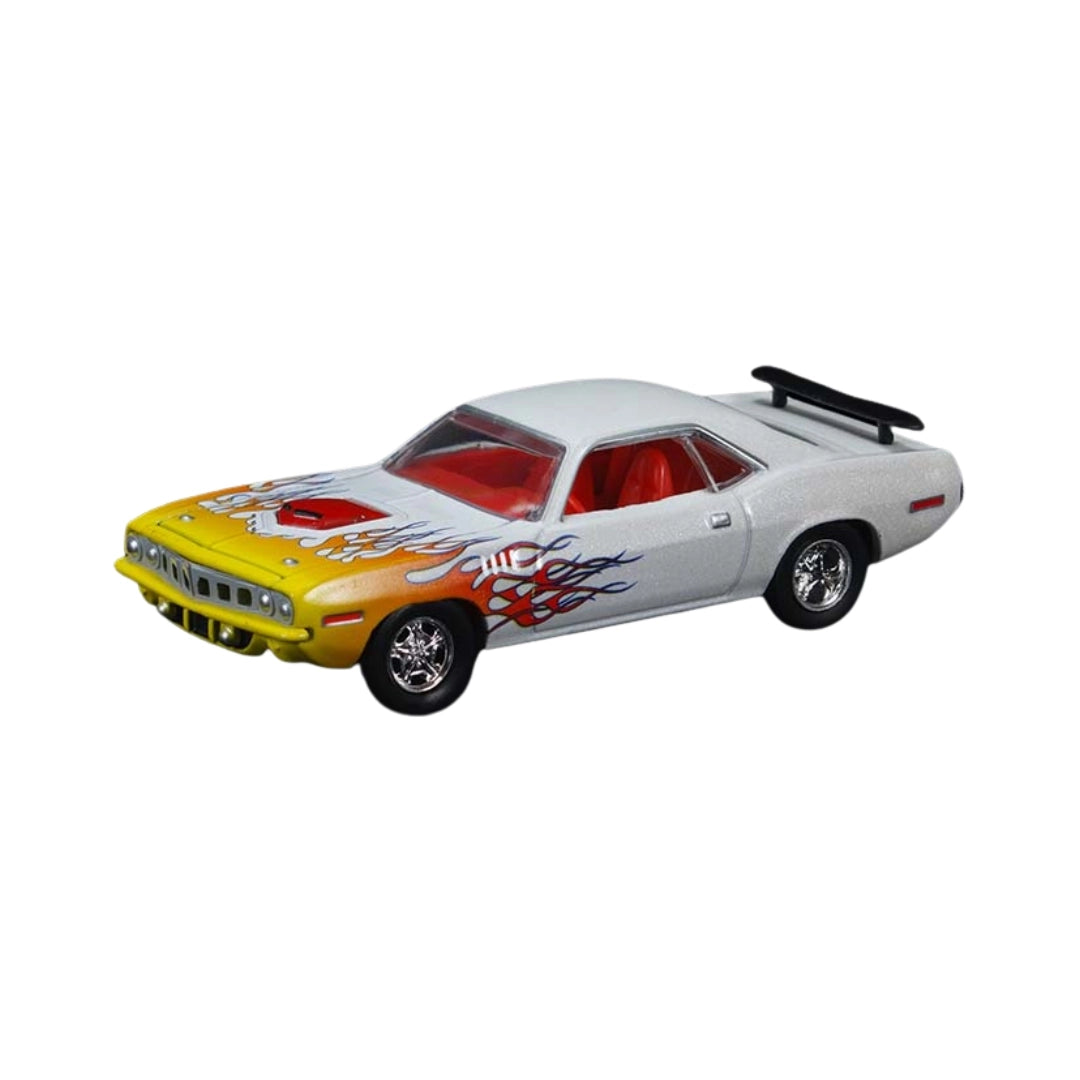 1971 Plymouth Cuda Hemi - White with Yellow Front, Flame Graphics - Box