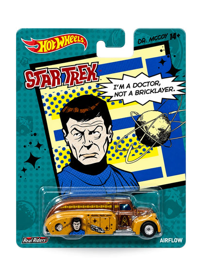 Hot Wheels Pop Culture Star Trek 1934 Chrysler Airflow 1:64 scale diecast car mint on its original Dr. McCoy blister card.