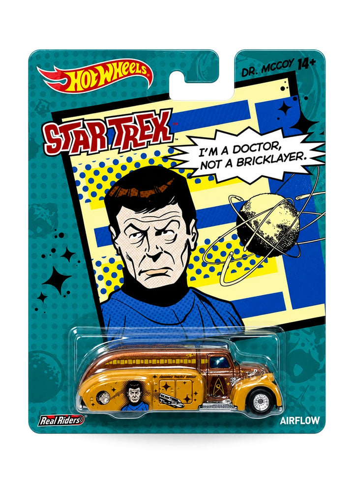 Hot Wheels Pop Culture Star Trek 1934 Chrysler Airflow 1:64 scale diecast car mint on its original Dr. McCoy blister card.