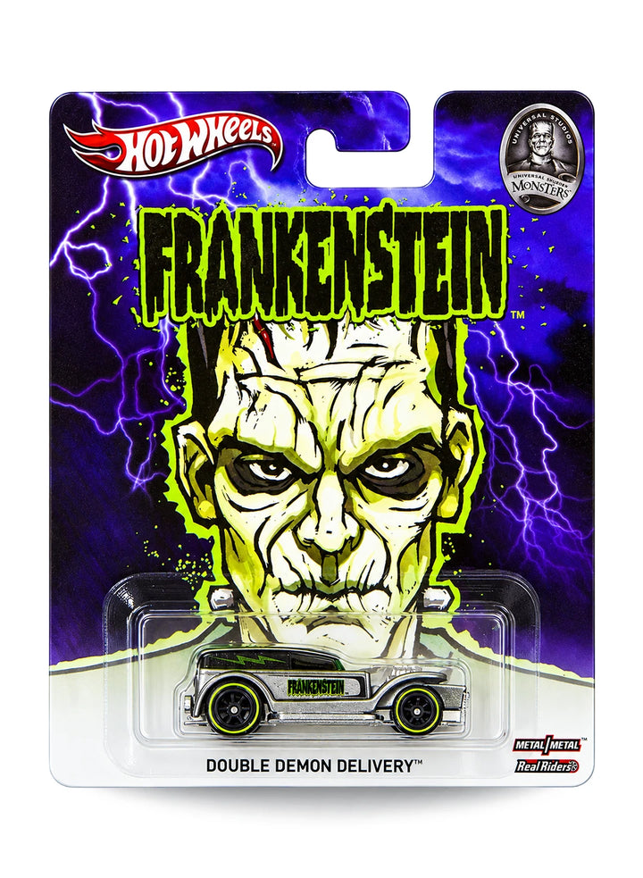 Hot Wheels Pop Culture 2013 Universal Monsters Frankenstein Double Demon Delivery 1:64 scale diecast car mint on its original character blister card.