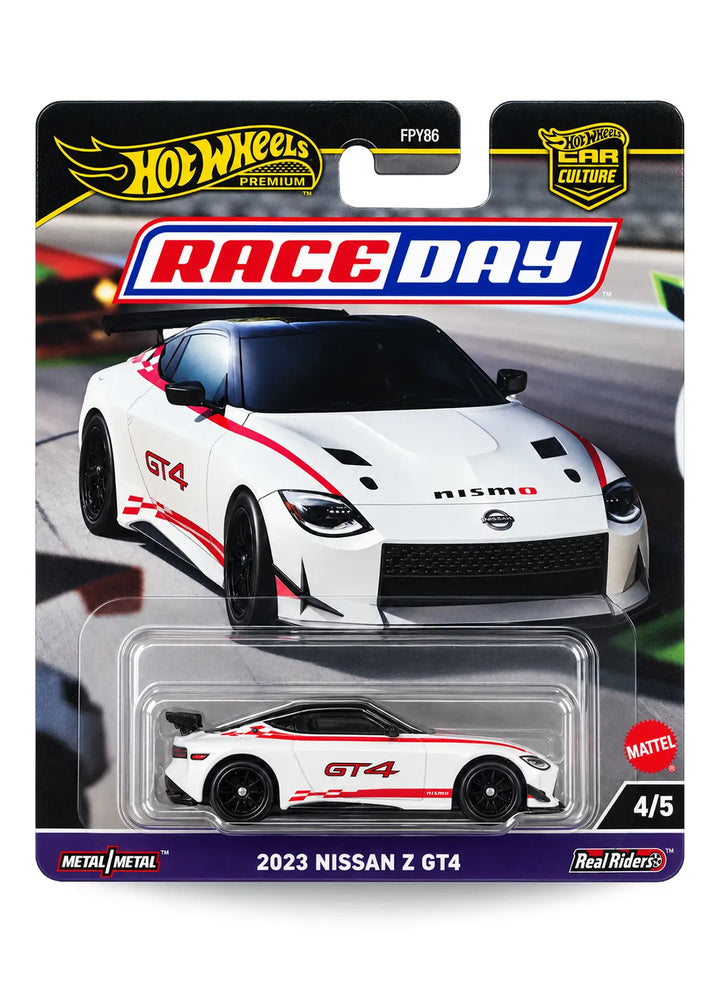 Hot Wheels Car Culture Race Day 2023 Nissan Z GT4 1:64 scale premium diecast car mint on its original 4/5 numbered premium automotive racing blister card.