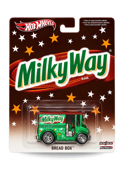 Hot Wheels Pop Culture 2013 Mars Candy Milky Way Bread Box 1:64 scale diecast truck mint on its original star-pattern branded blister card.