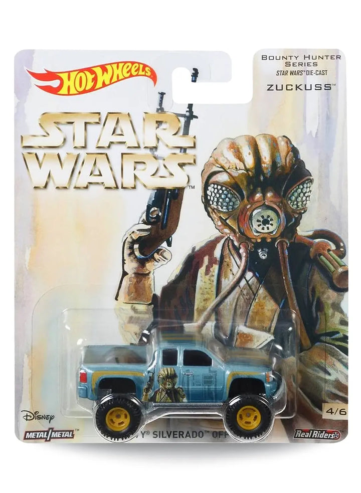 Hot Wheels Pop Culture Star Wars Bounty Hunter Series Zuckuss Chevy Silverado Off-Road 1:64 scale premium diecast truck mint on card.