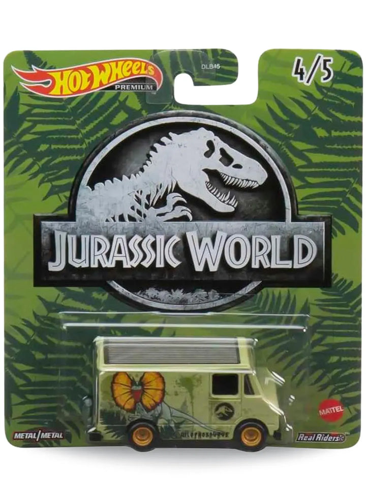 Hot Wheels Pop Culture Jurassic World Combat Medic 1:64 scale premium diecast van mint on its original Dilophosaurus jungle blister card.