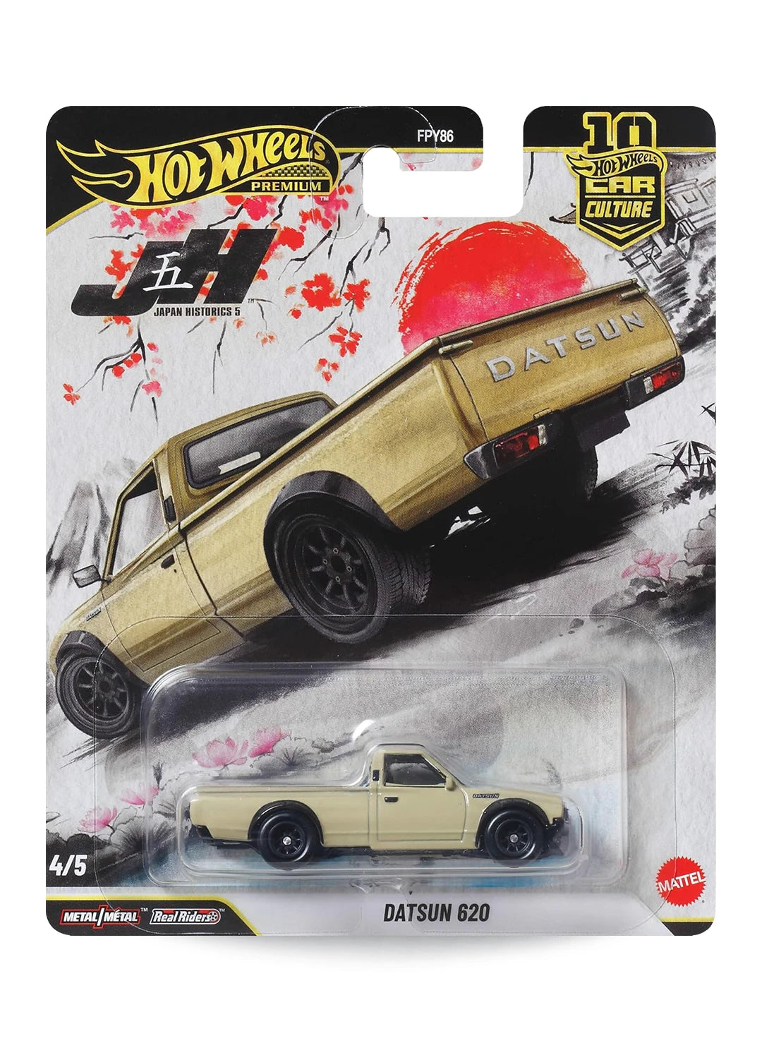 Hot Wheels Car Culture Japan Historics 5 Datsun 620 1:64 scale premium diecast pickup truck mint on its original sunburst heritage blister card.