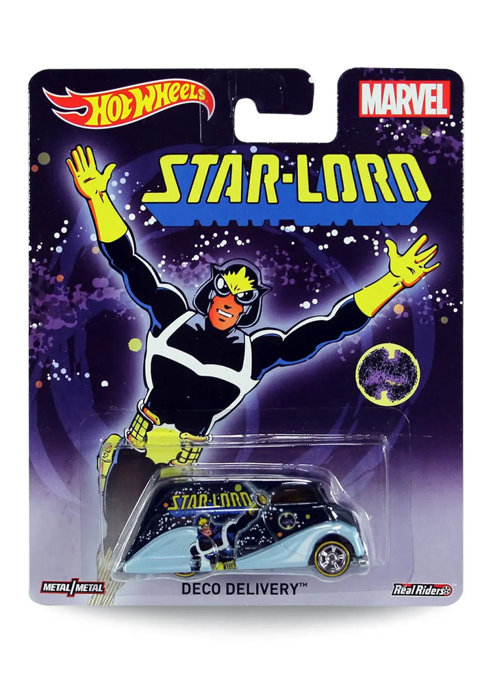 Hot Wheels Pop Culture Marvel Star-Lord Deco Delivery 1:64 scale diecast truck mint on its original retro comic art blister card.