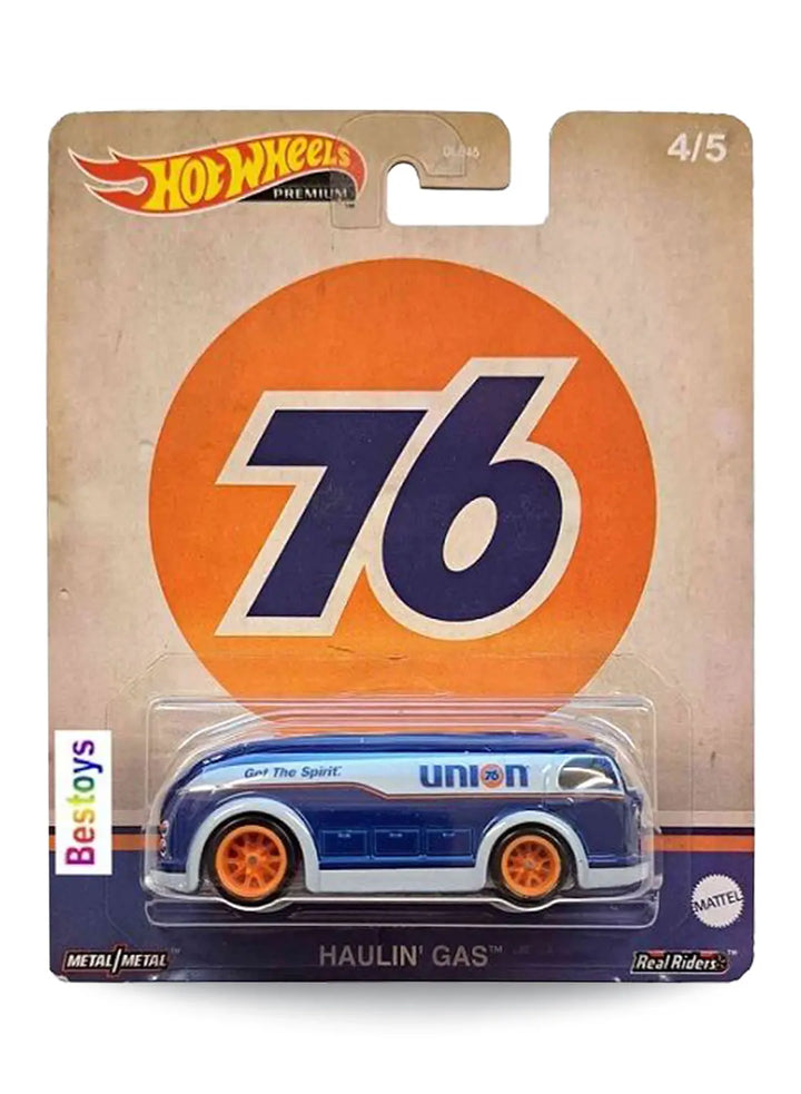 Hot Wheels Premium Pop Culture Vintage Oil Haulin' Gas 1:64 scale premium diecast tanker van mint on its original retro Union 76 blister card.