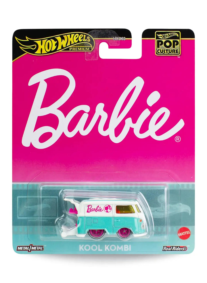 Hot Wheels Premium Pop Culture Barbie Kool Kombi 1:64 scale premium diecast microbus mint on its original hot pink Barbie branding blister card.