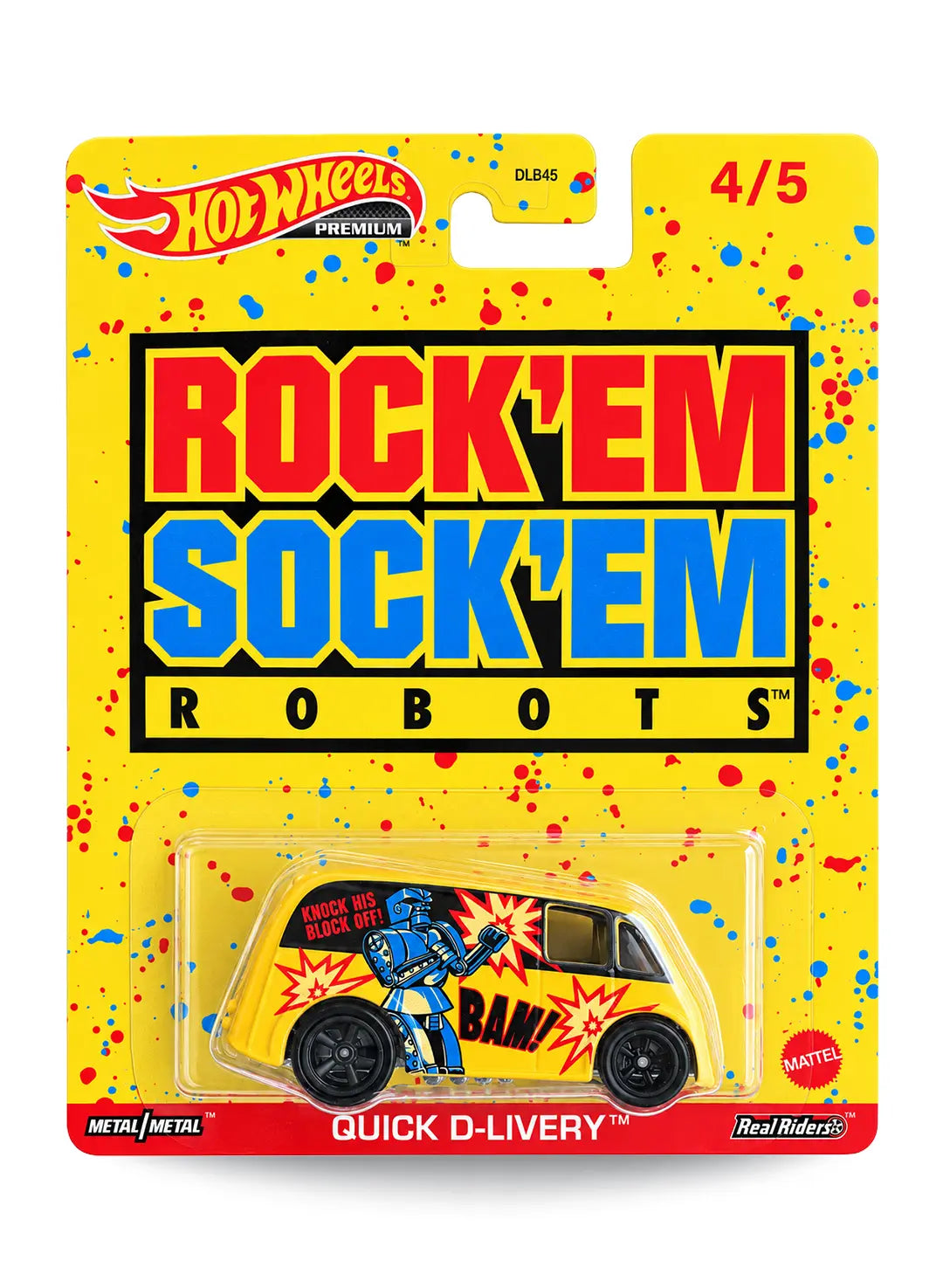 Hot Wheels Pop Culture Rock 'Em Sock 'Em Robots Quick D-Livery 1:64 scale premium diecast van mint on splatter card.