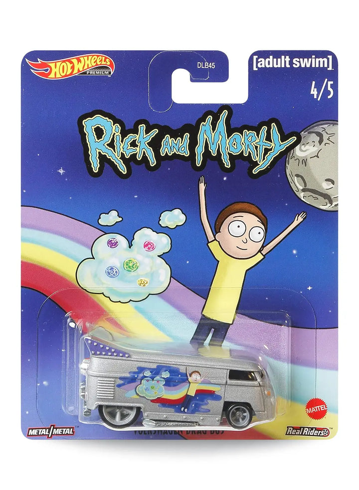 Hot Wheels Pop Culture Rick and Morty Volkswagen Drag Bus 1:64 scale premium diecast van mint on its original Fart character blister card.