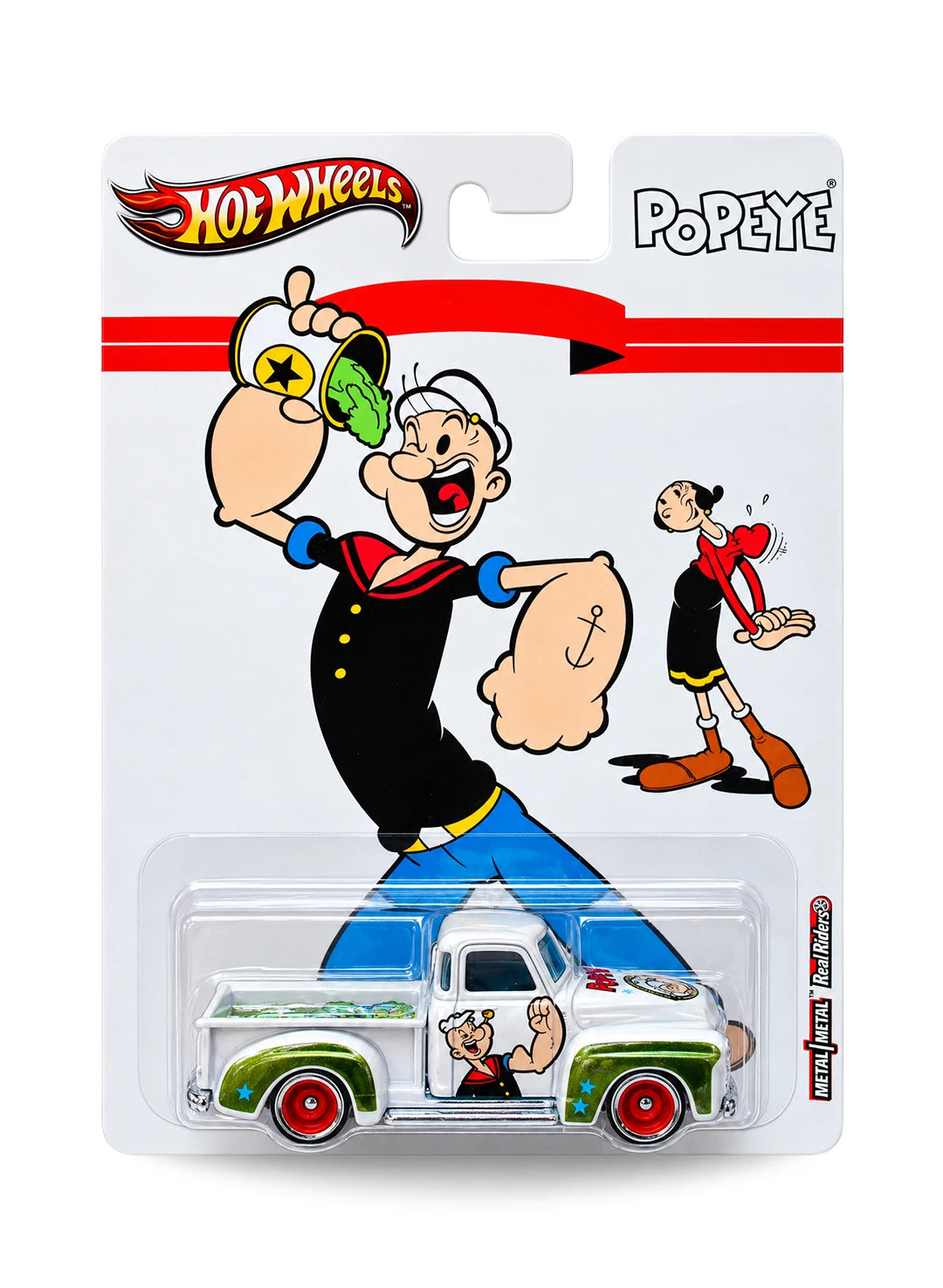 Hot Wheels Pop Culture 2013 King Features Popeye '52 Chevy Truck 1:64 scale diecast car mint on its original graphic blister card.